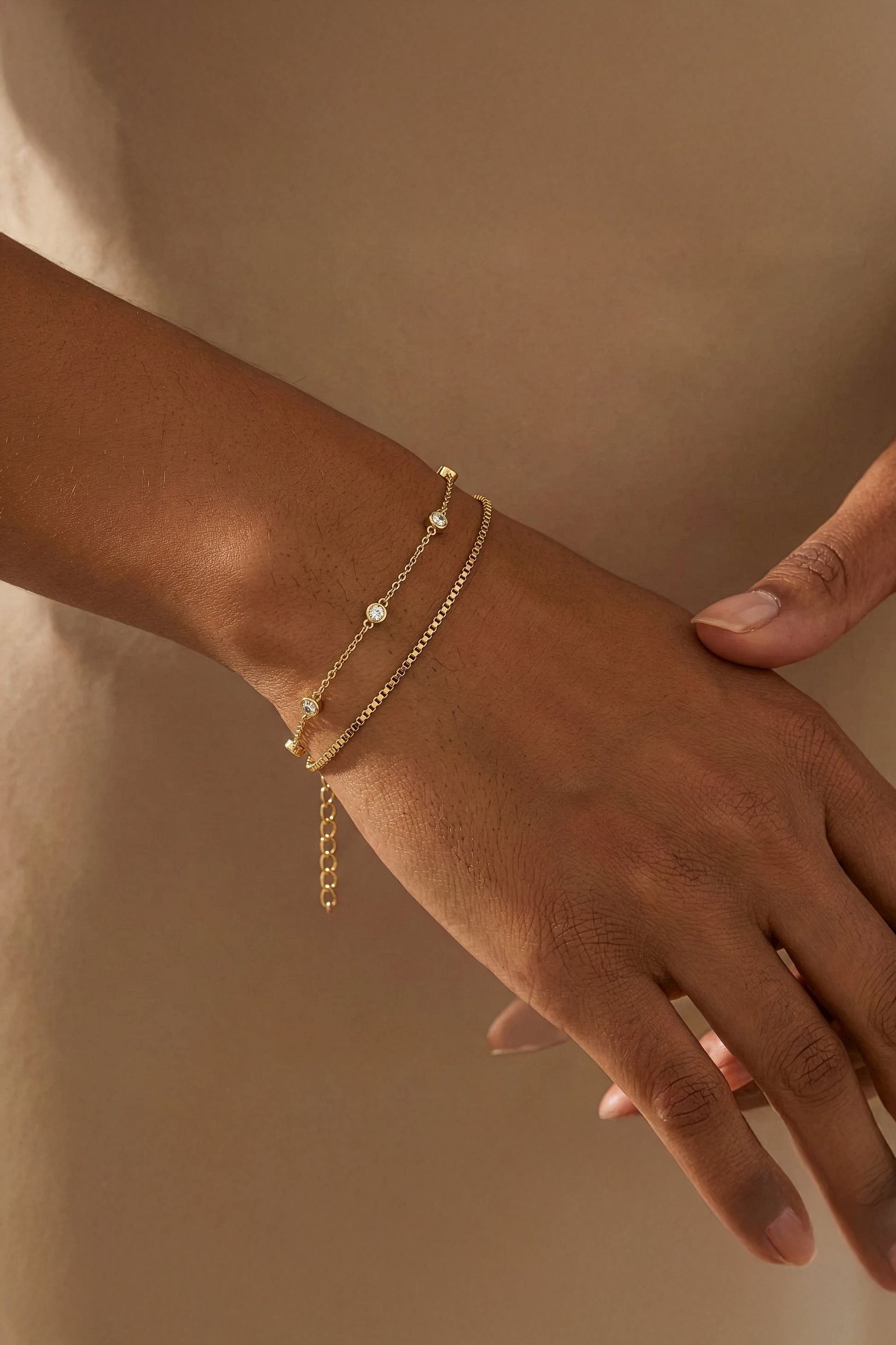 Armband-Set mit Diamant-Lünettenfassung und Boxkettenarmband