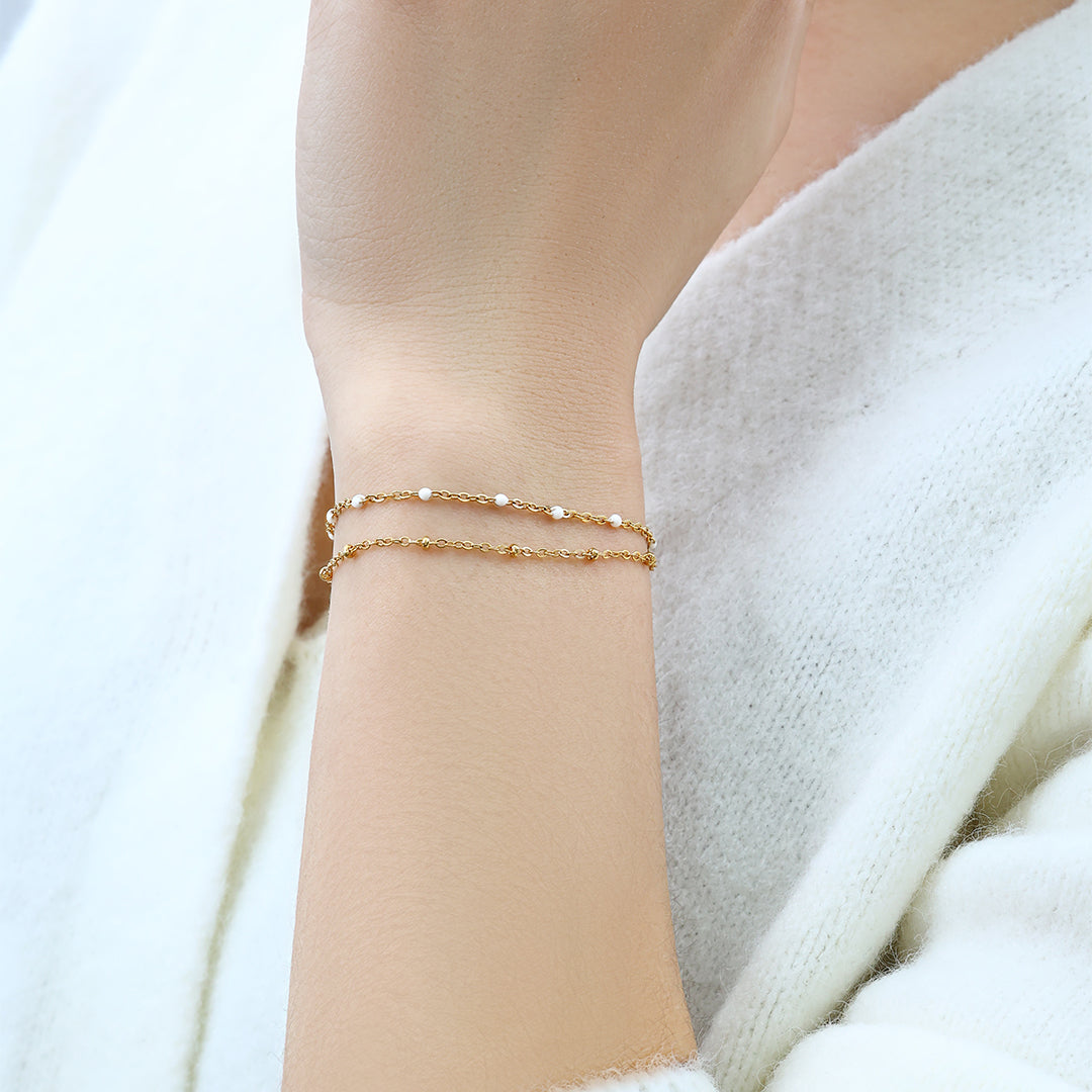 Bracciale Doppia Catena Delicata con Perline