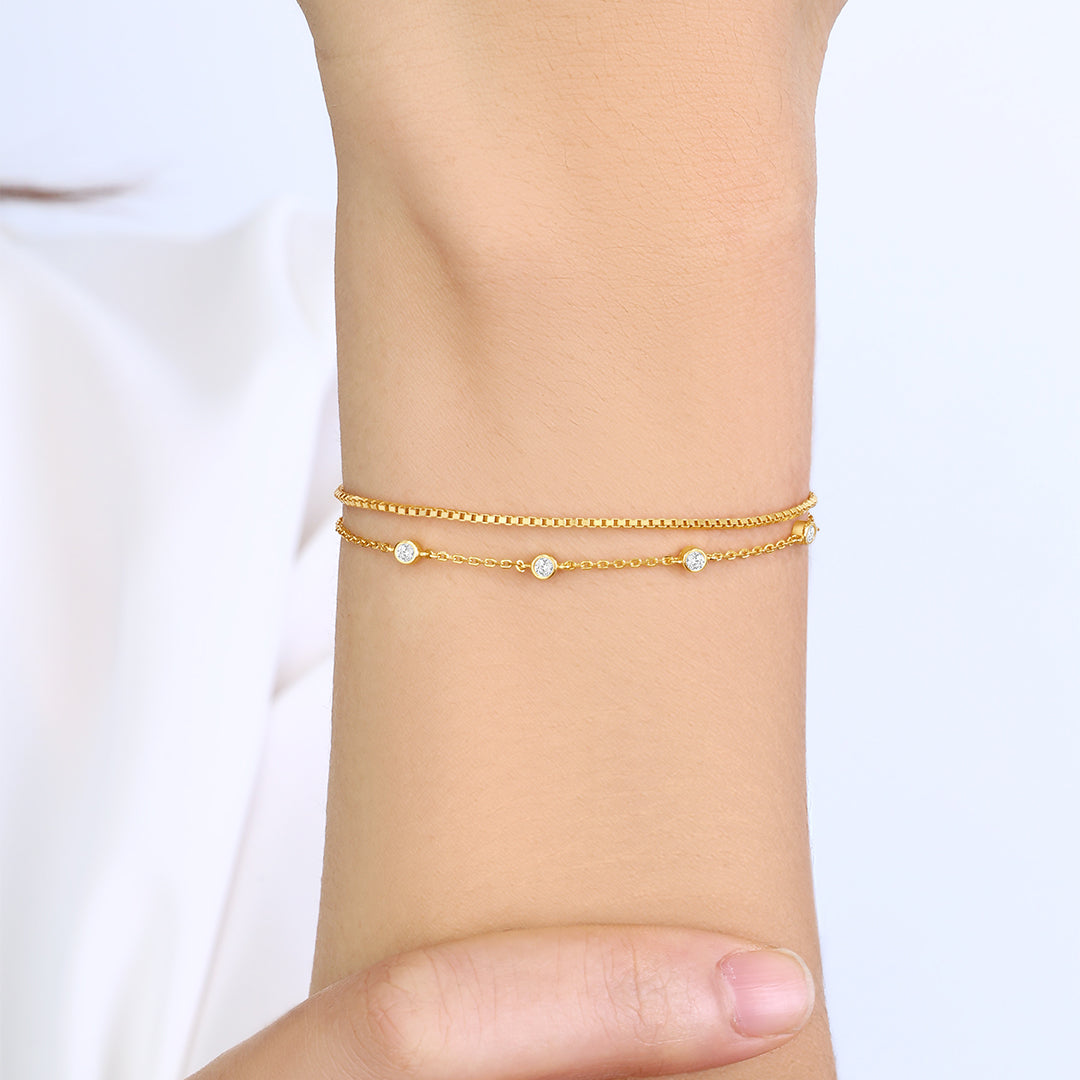 Armband-Set mit Diamant-Lünettenfassung und Boxkettenarmband