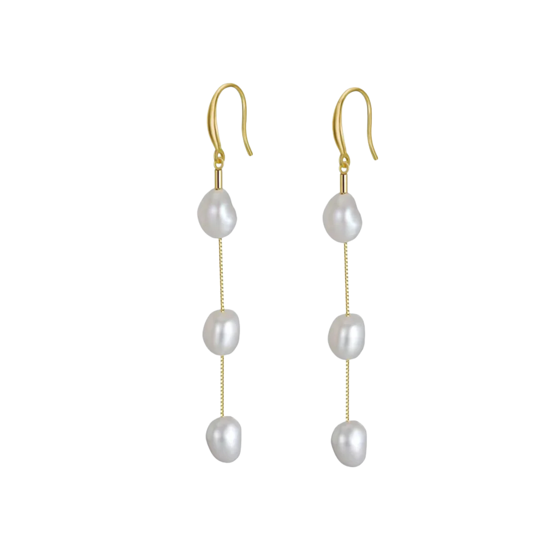 Freshwater Pearl Drop Earrings in gold tone