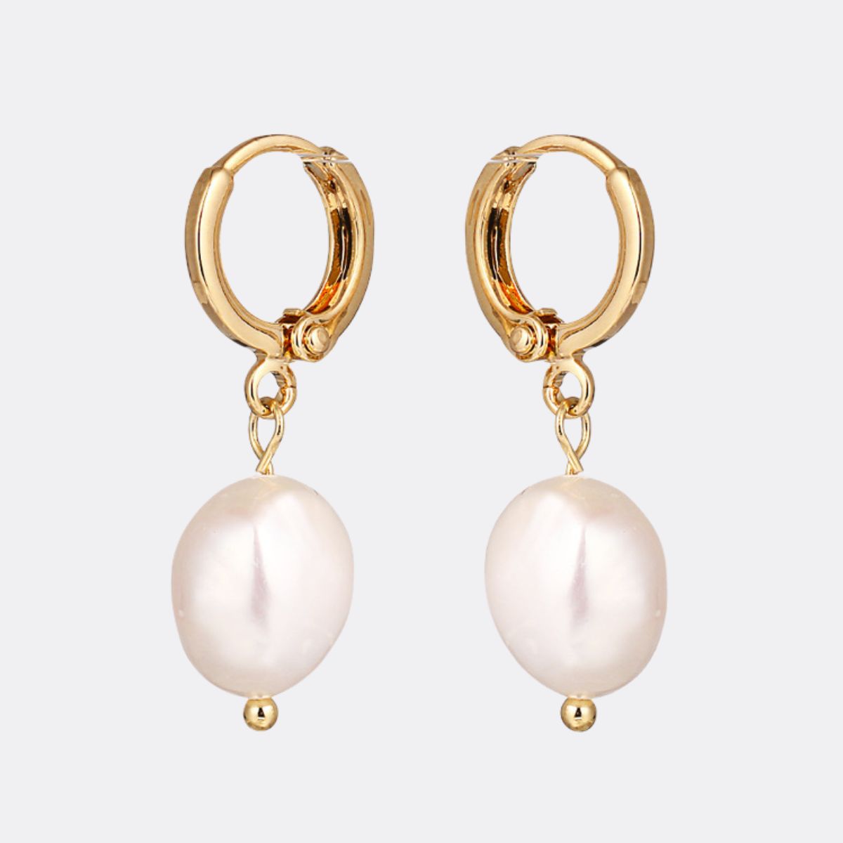 Freshwater Pearl Drop Huggie Earrings in gold tone