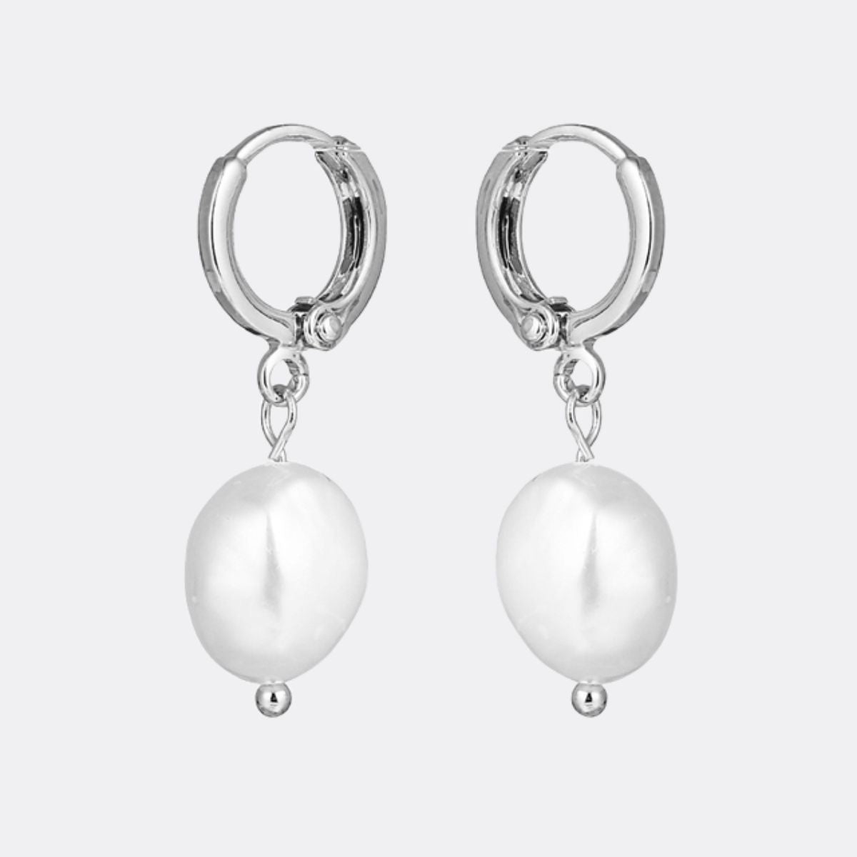 Freshwater Pearl Drop Huggie Earrings in 925 sterling silver