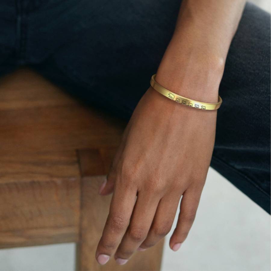 Mama Bear & Her Baby Bears Engraved Cuff Bracelet in gold tone