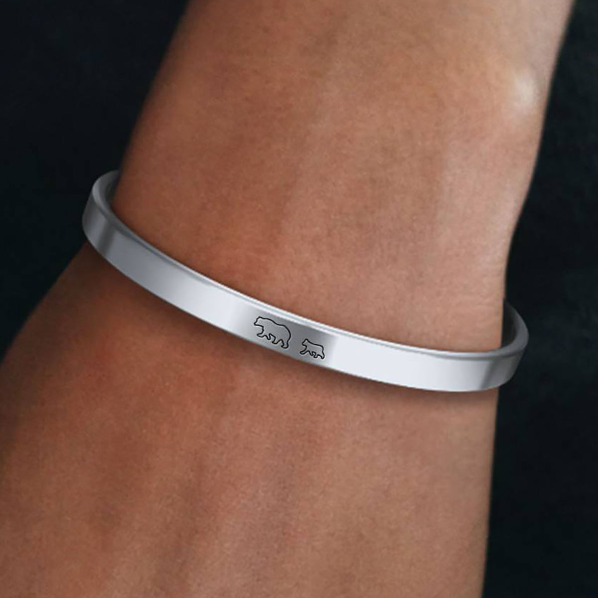 Mama Bear & Her Baby Bears Engraved Cuff Bracelet in 925 sterling silver