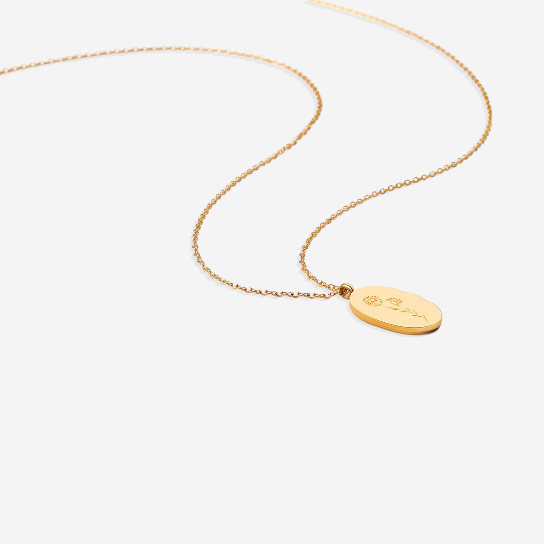Gold Birth Flower Pendant Necklace in gold tone
