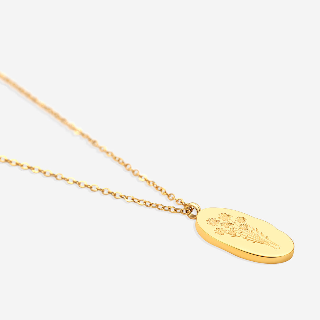 Gold Birth Flower Pendant Necklace in gold tone