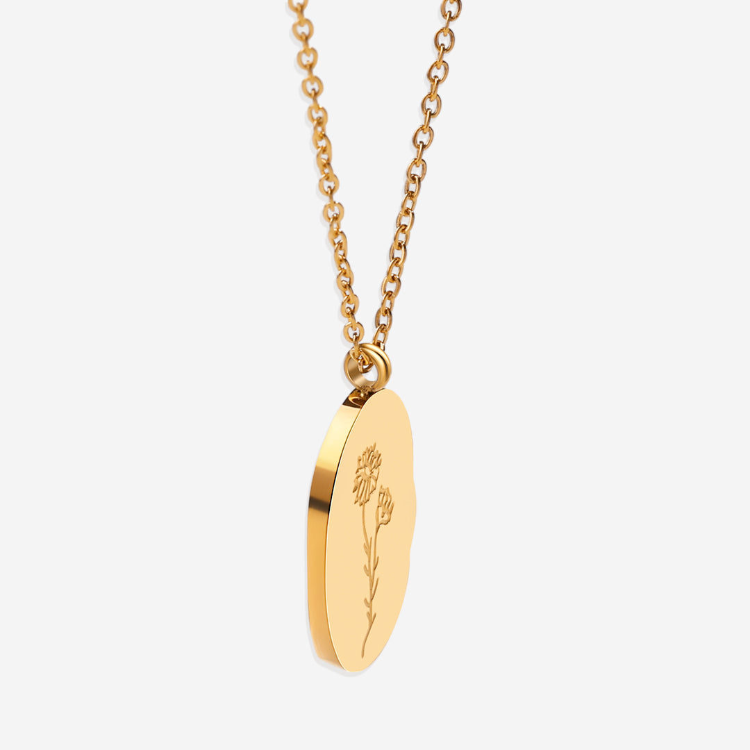 Gold Birth Flower Pendant Necklace in gold tone