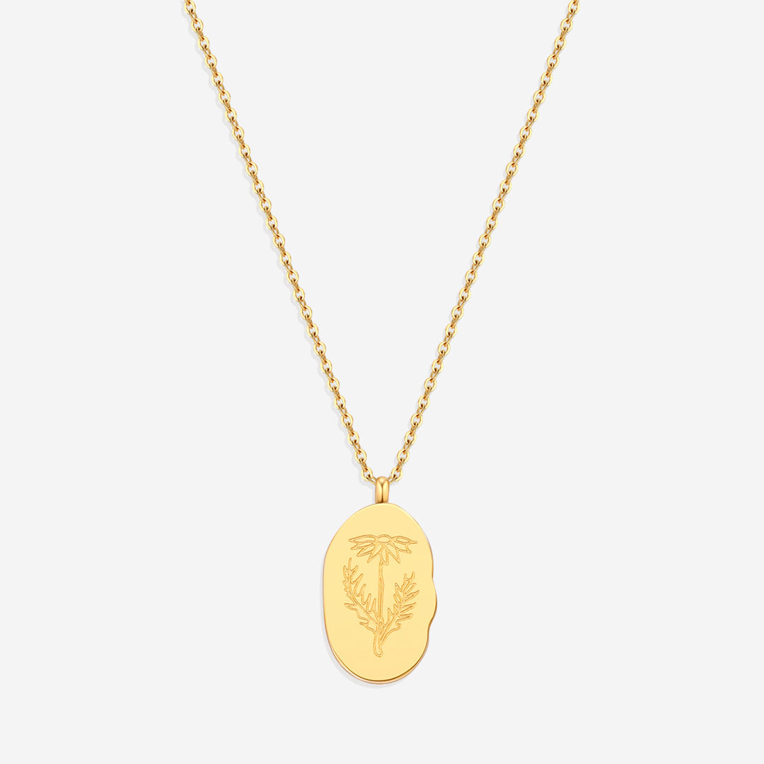 Gold Birth Flower Pendant Necklace in gold tone with April birthstone