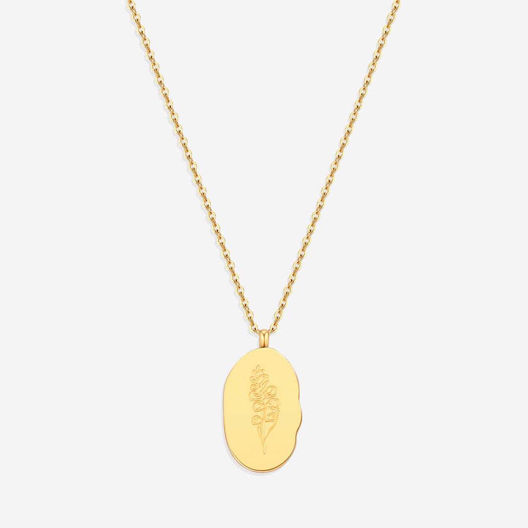 Gold Birth Flower Pendant Necklace in gold tone with August birthstone