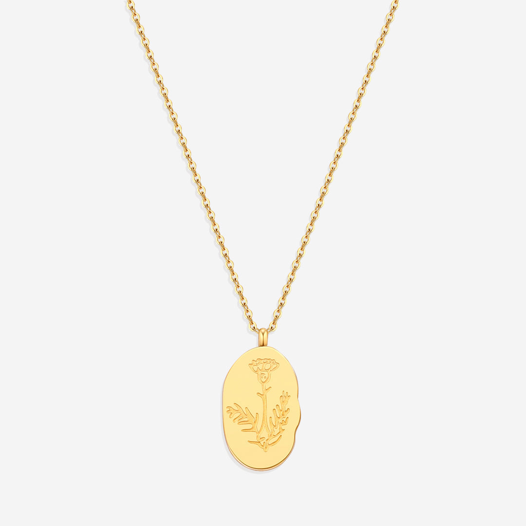 Gold Birth Flower Pendant Necklace in gold tone with January birthstone