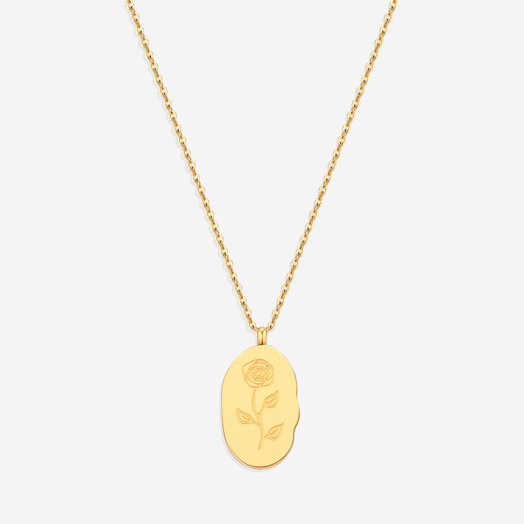 Gold Birth Flower Pendant Necklace in rose gold tone with June birthstone