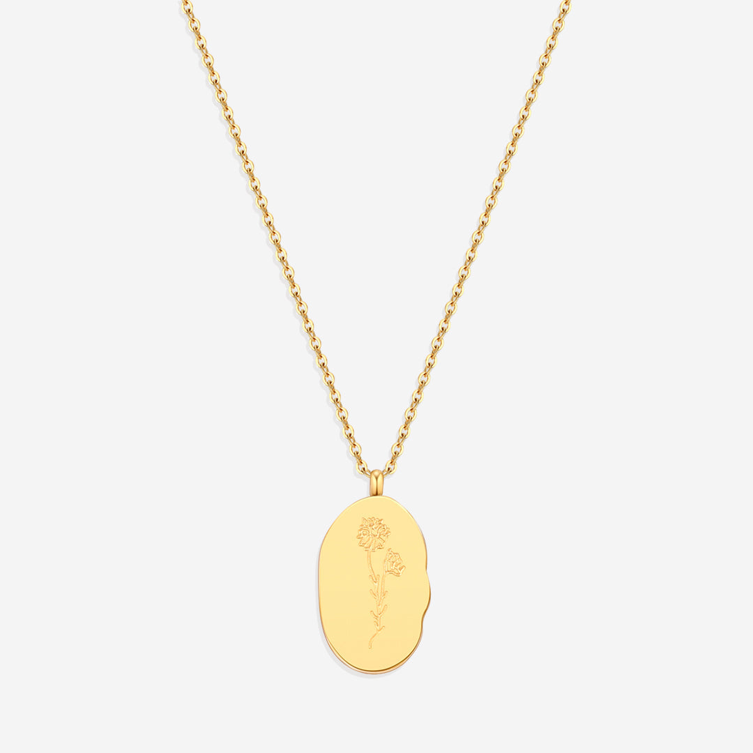 Gold Birth Flower Pendant Necklace in gold tone with October birthstone