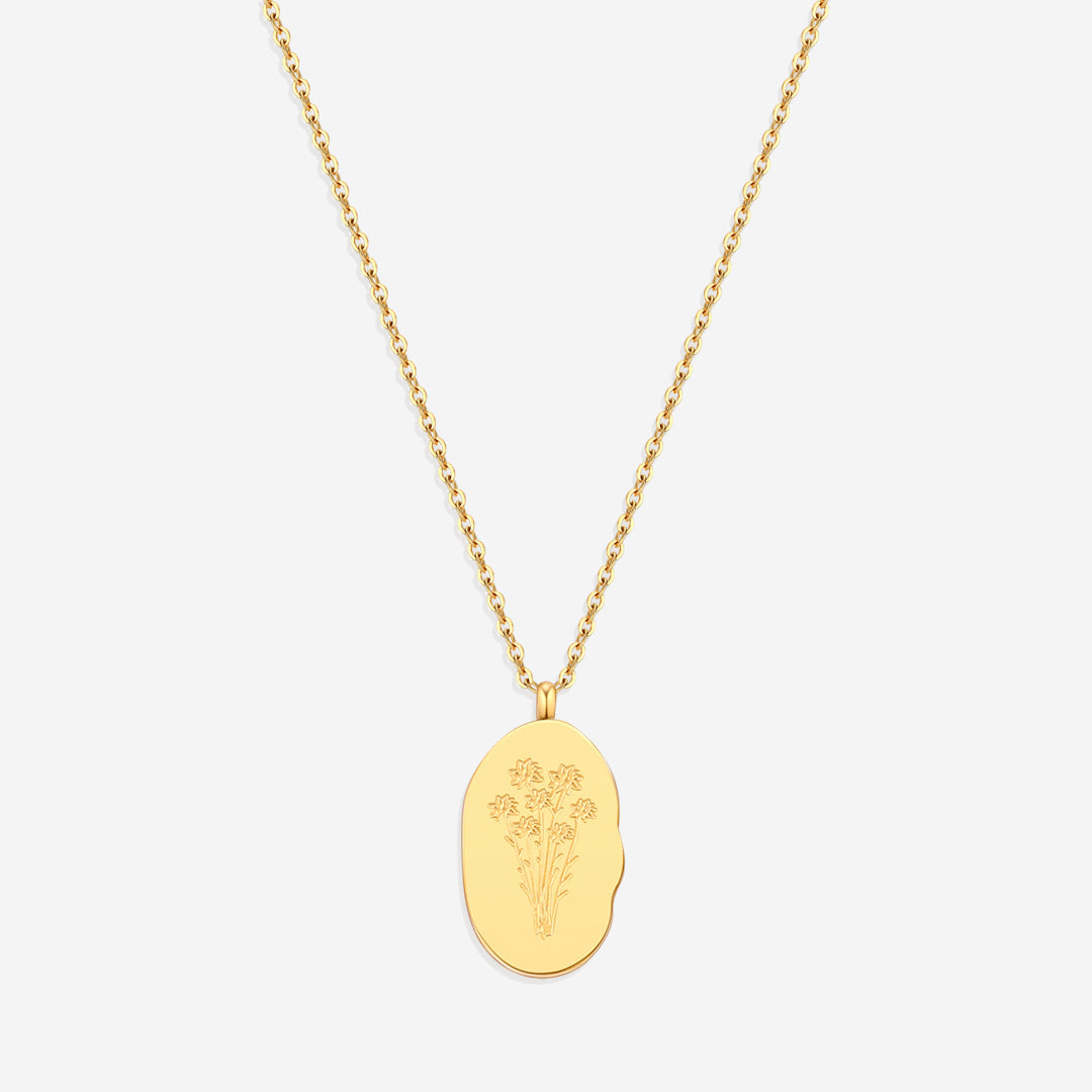 Gold Birth Flower Pendant Necklace in gold tone with September birthstone