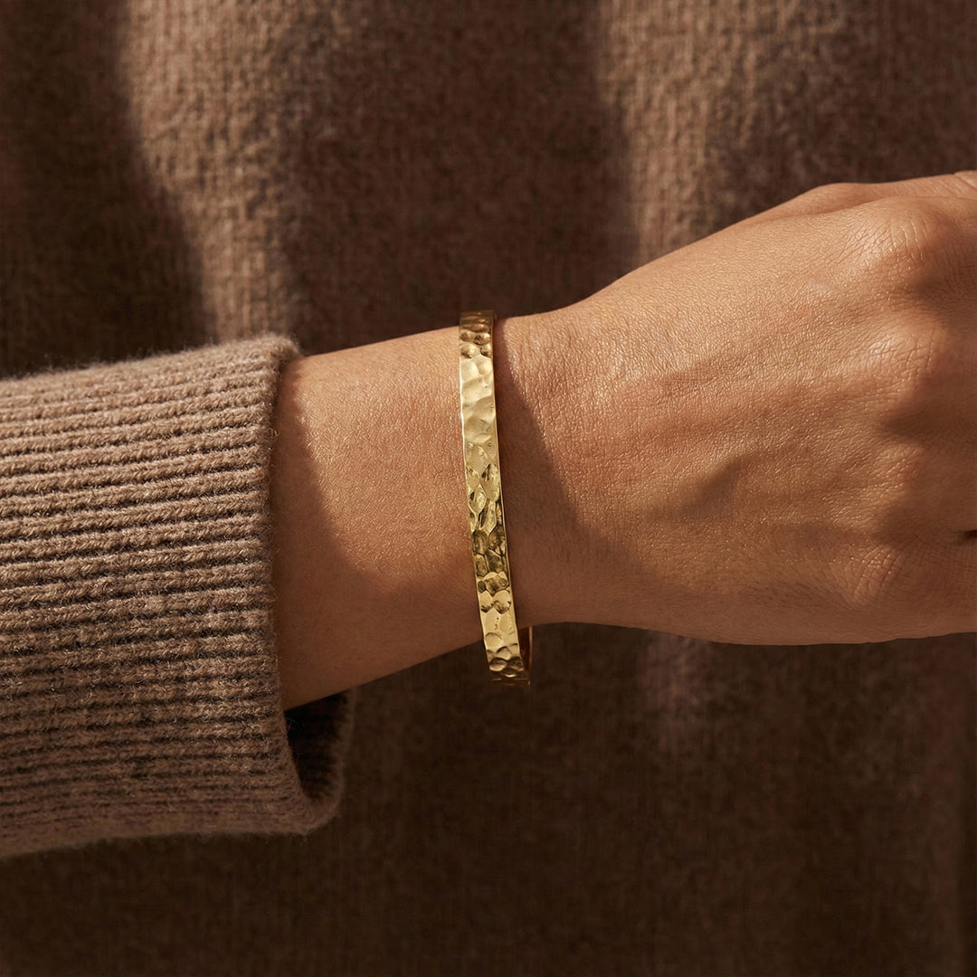 Hammered Gold Cuff Bracelet in gold tone