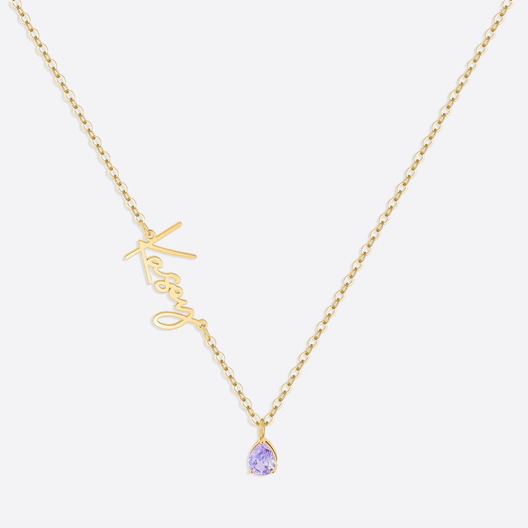 Handmade Birthstone Name Necklace in gold tone with June birthstone
