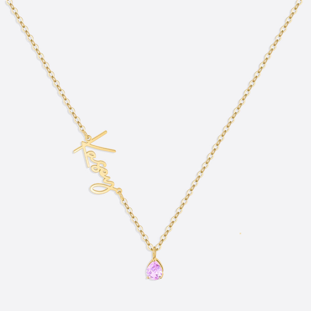 Handmade Birthstone Name Necklace in gold tone with October birthstone