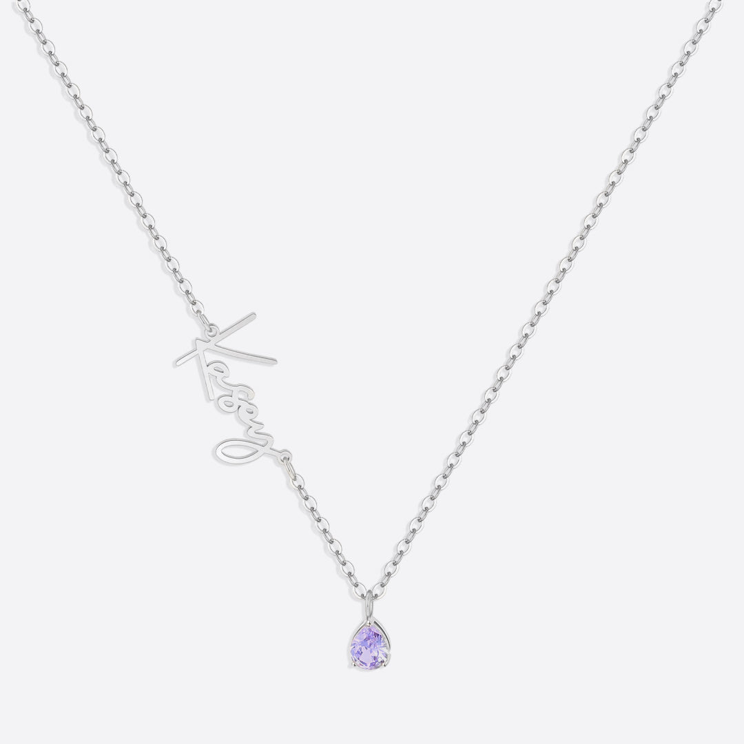 Handmade Birthstone Name Necklace in 925 sterling silver with June birthstone