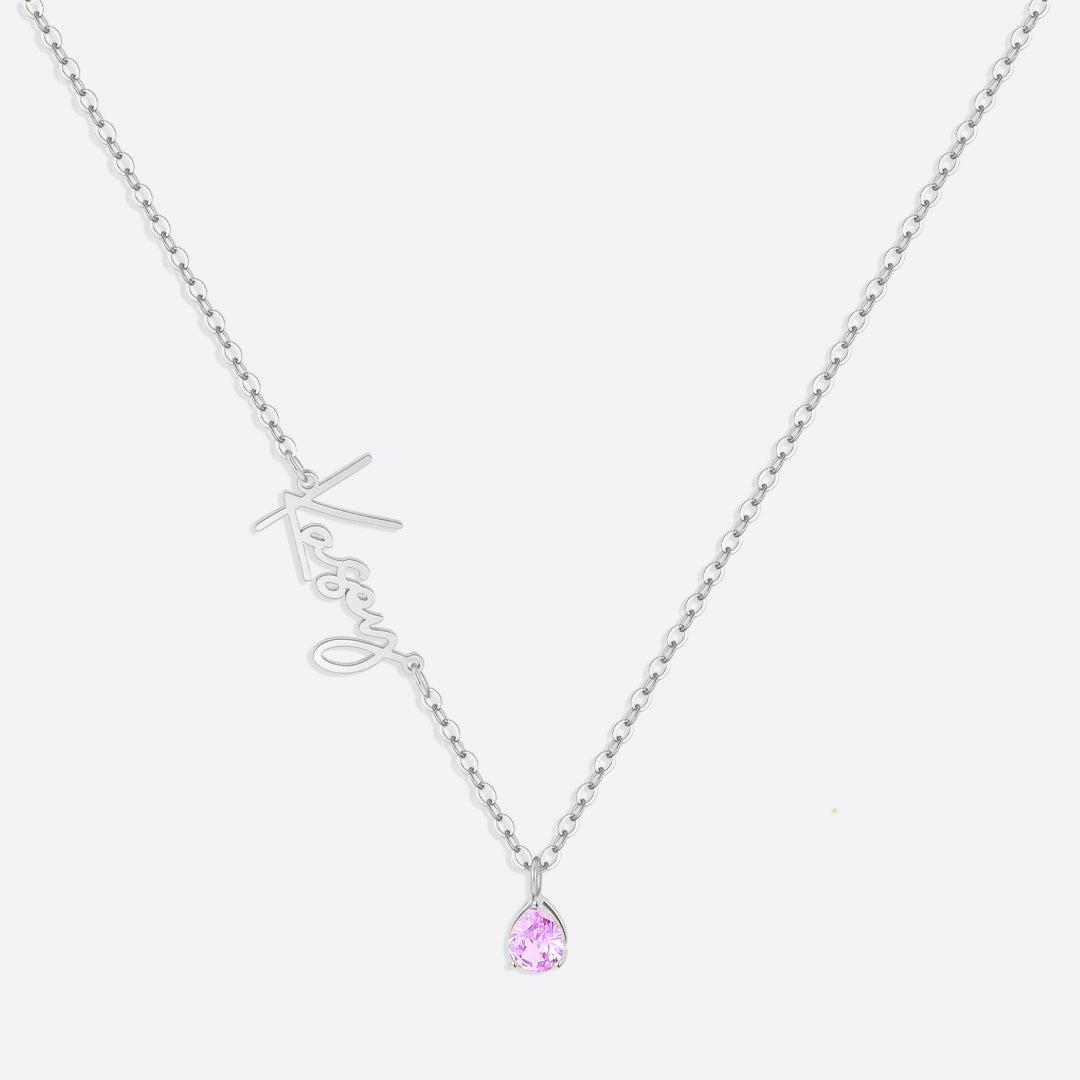 Handmade Birthstone Name Necklace in 925 sterling silver with October birthstone