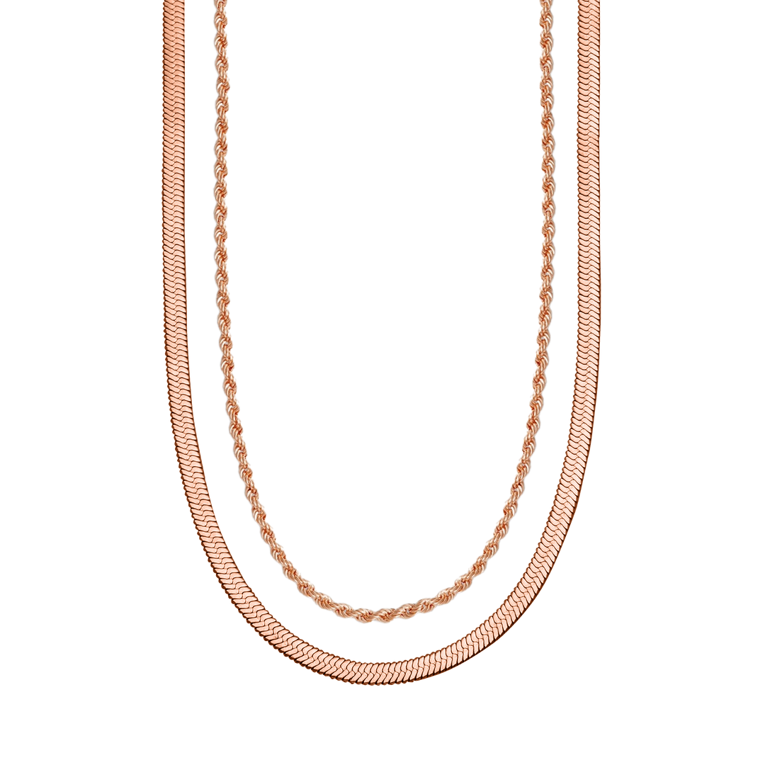 Herringbone + Rope Chain Set in rose gold tone