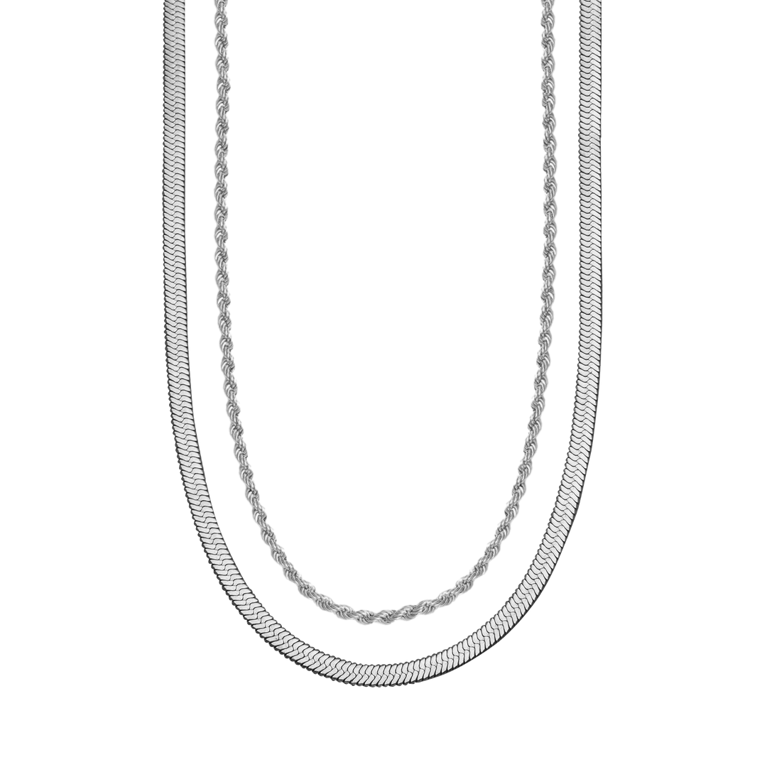 Herringbone + Rope Chain Set in 925 sterling silver