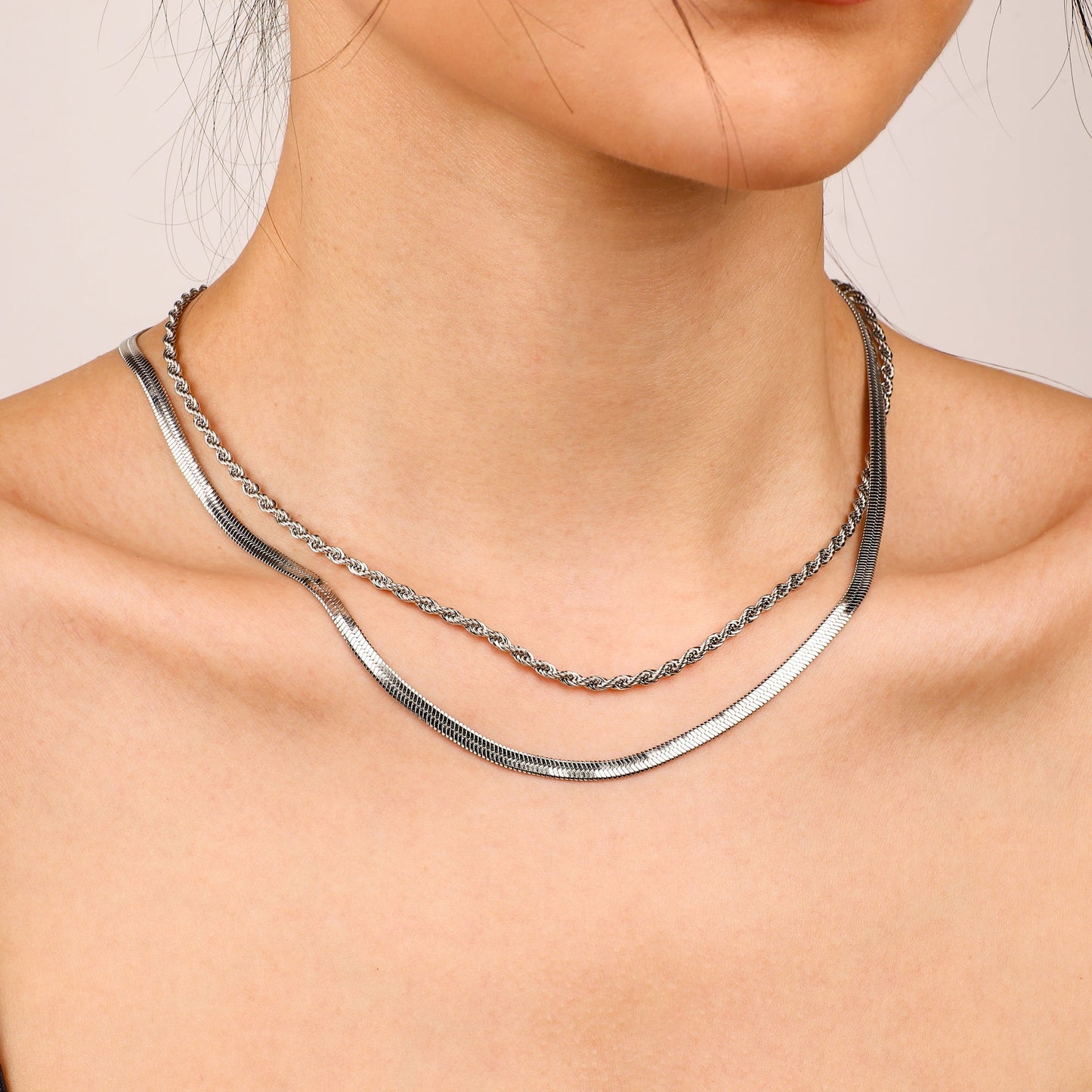 Herringbone + Rope Chain Set in 925 sterling silver