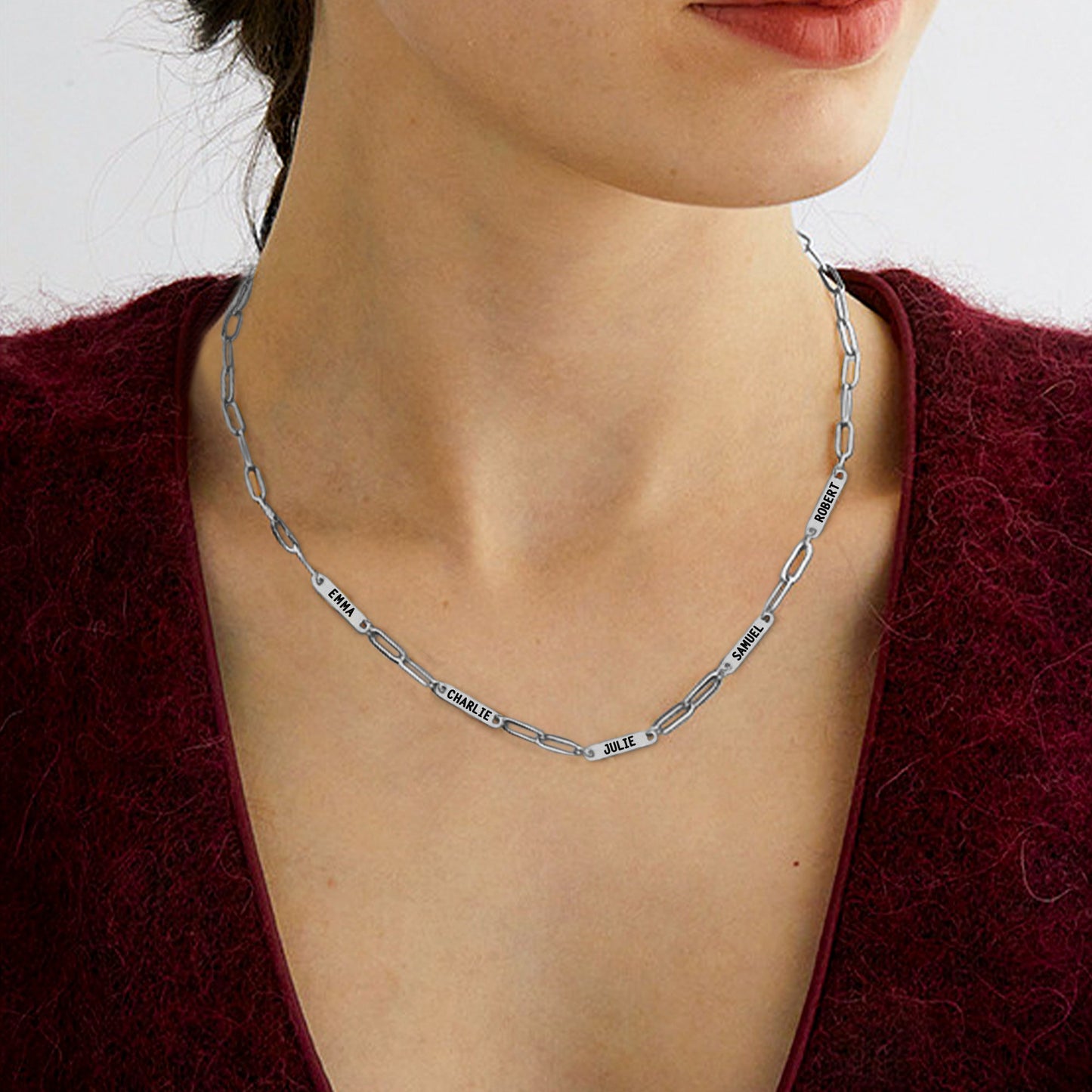 Paperclip Necklace With Personalized Names in 925 sterling silver