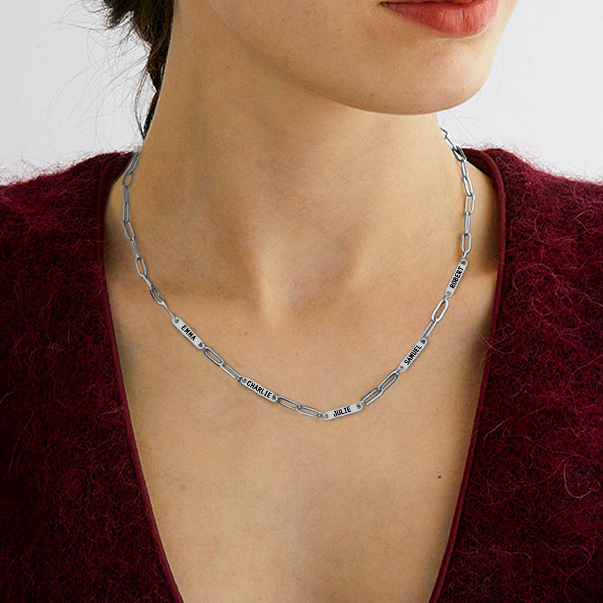 Paperclip Necklace With Personalized Names in 925 sterling silver