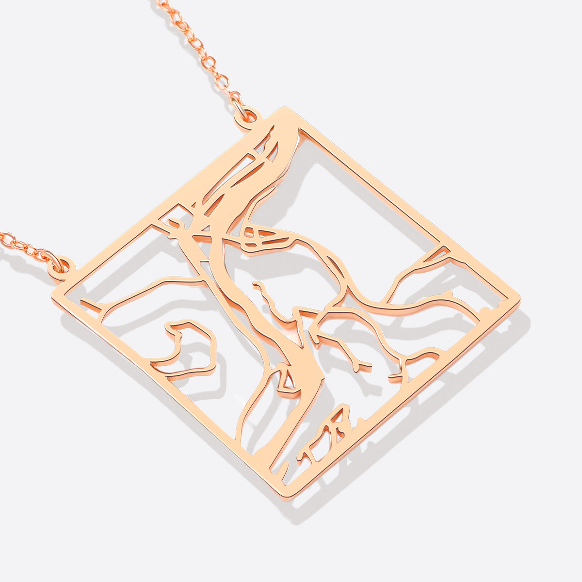 Custom Map Pendant Necklace in rose gold tone