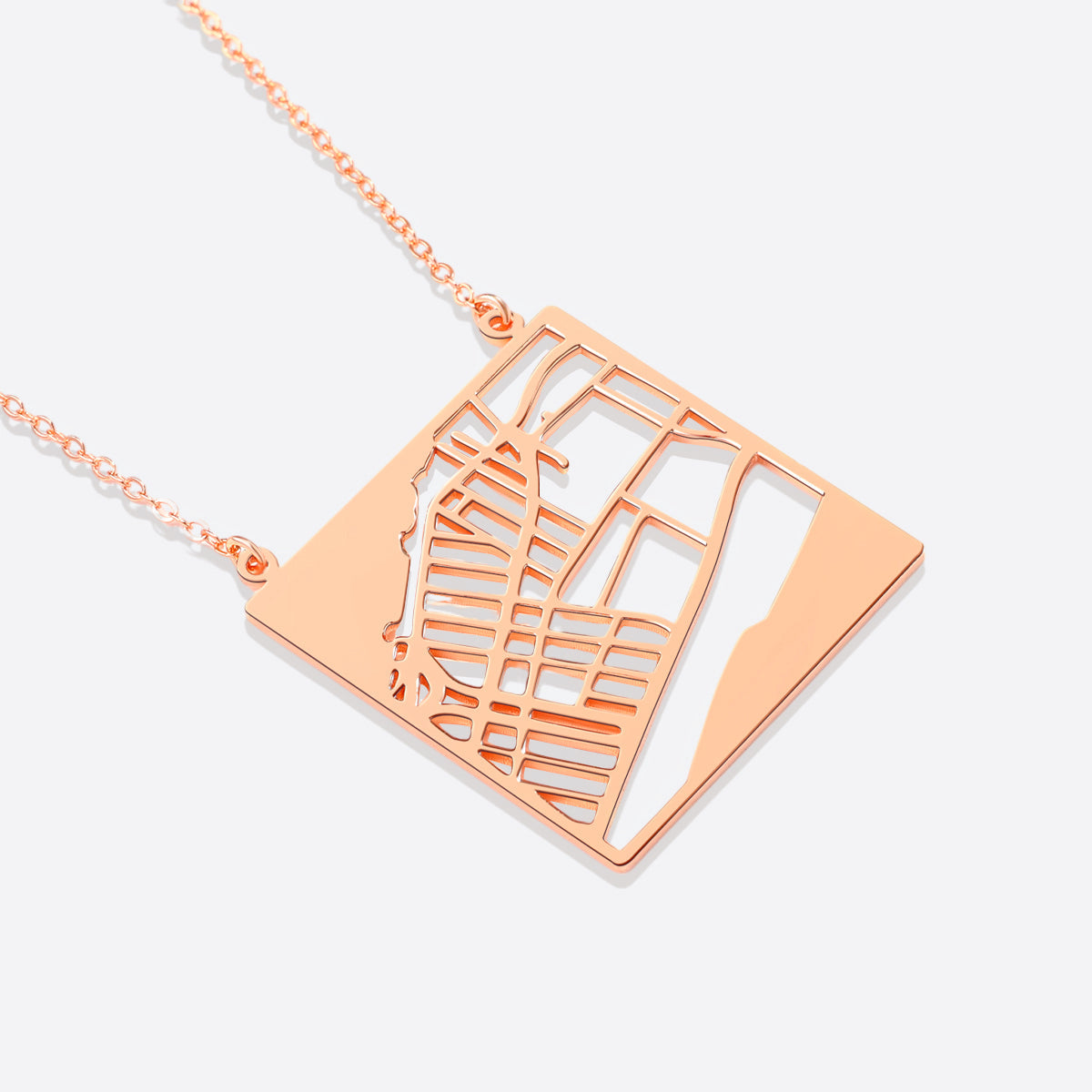 Custom Map Pendant Necklace in rose gold tone