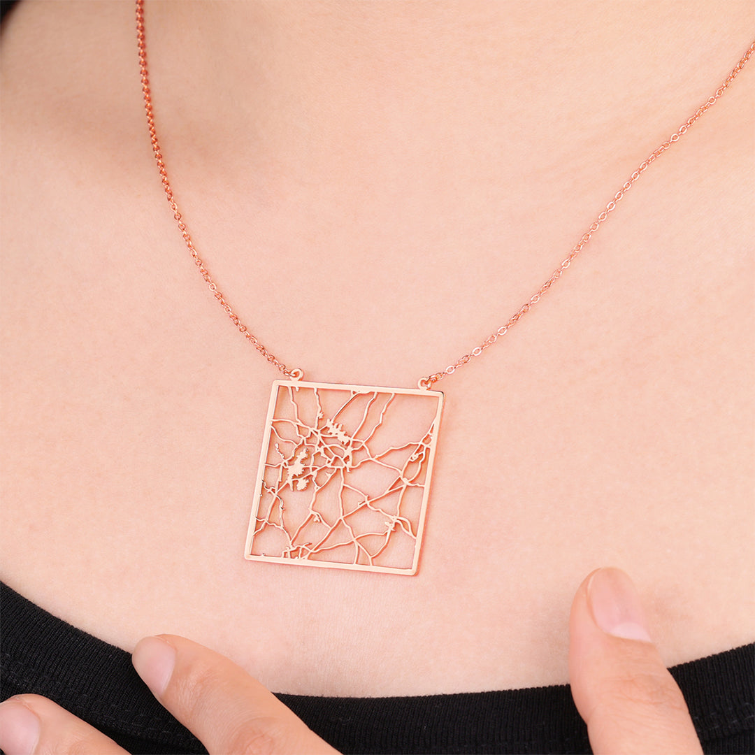Custom Map Pendant Necklace in rose gold tone