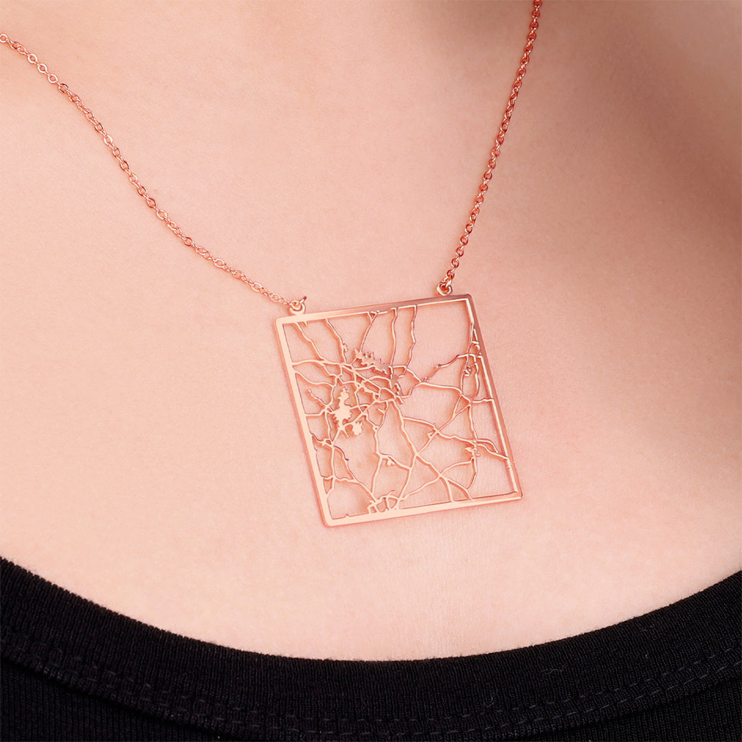 Custom Map Pendant Necklace in rose gold tone