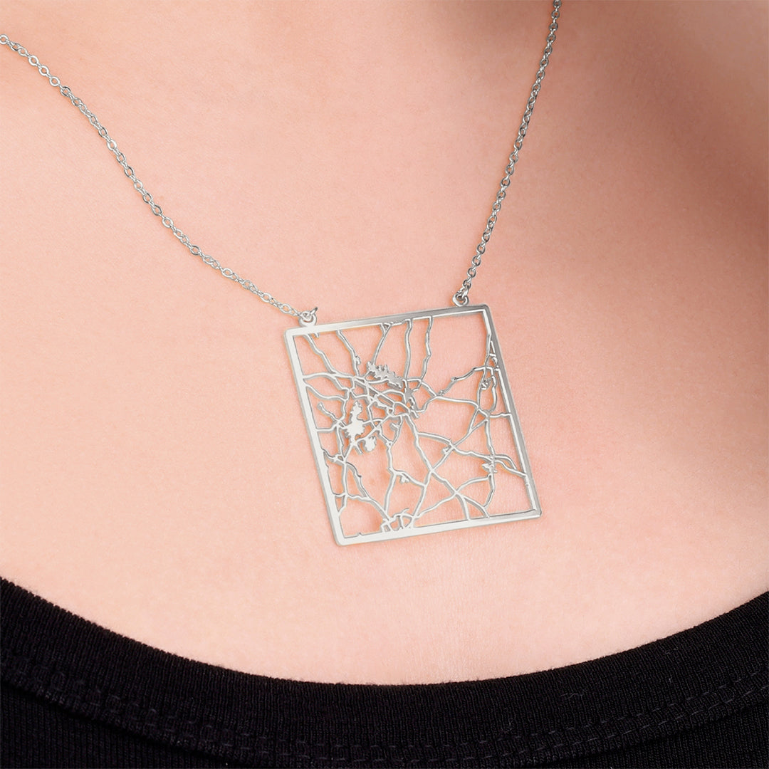 Custom Map Pendant Necklace in 925 sterling silver