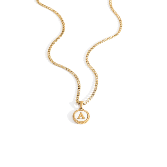 Mother of Pearl Disc Letter Necklace with Cuban Chain — Vanny Jewels