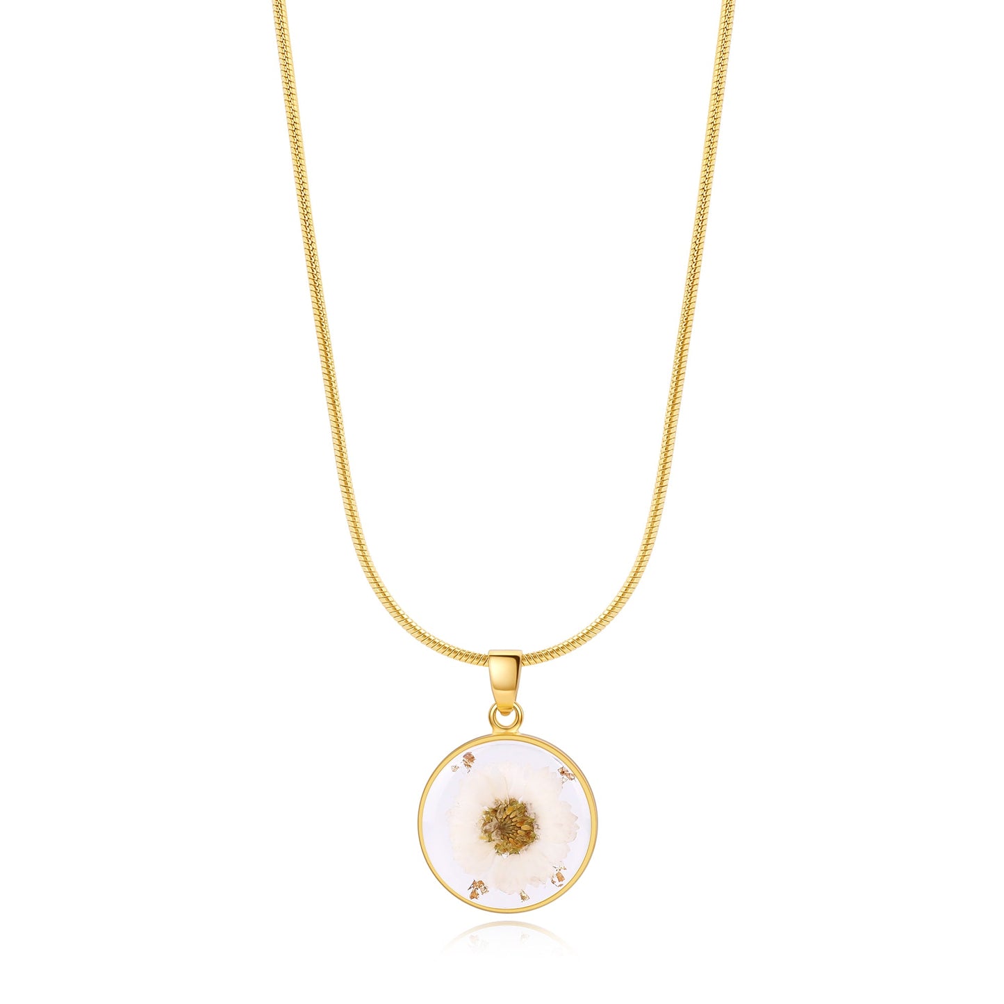 Pressed Birth Flower Necklace in gold tone with April birthstone
