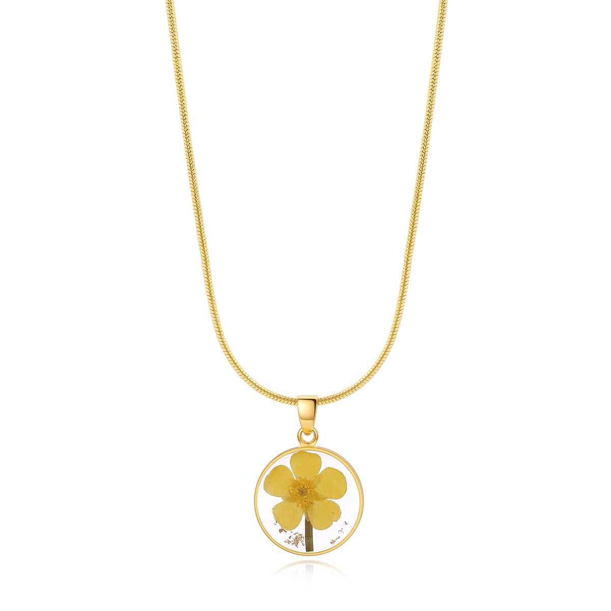 Pressed Birth Flower Necklace in gold tone with December birthstone