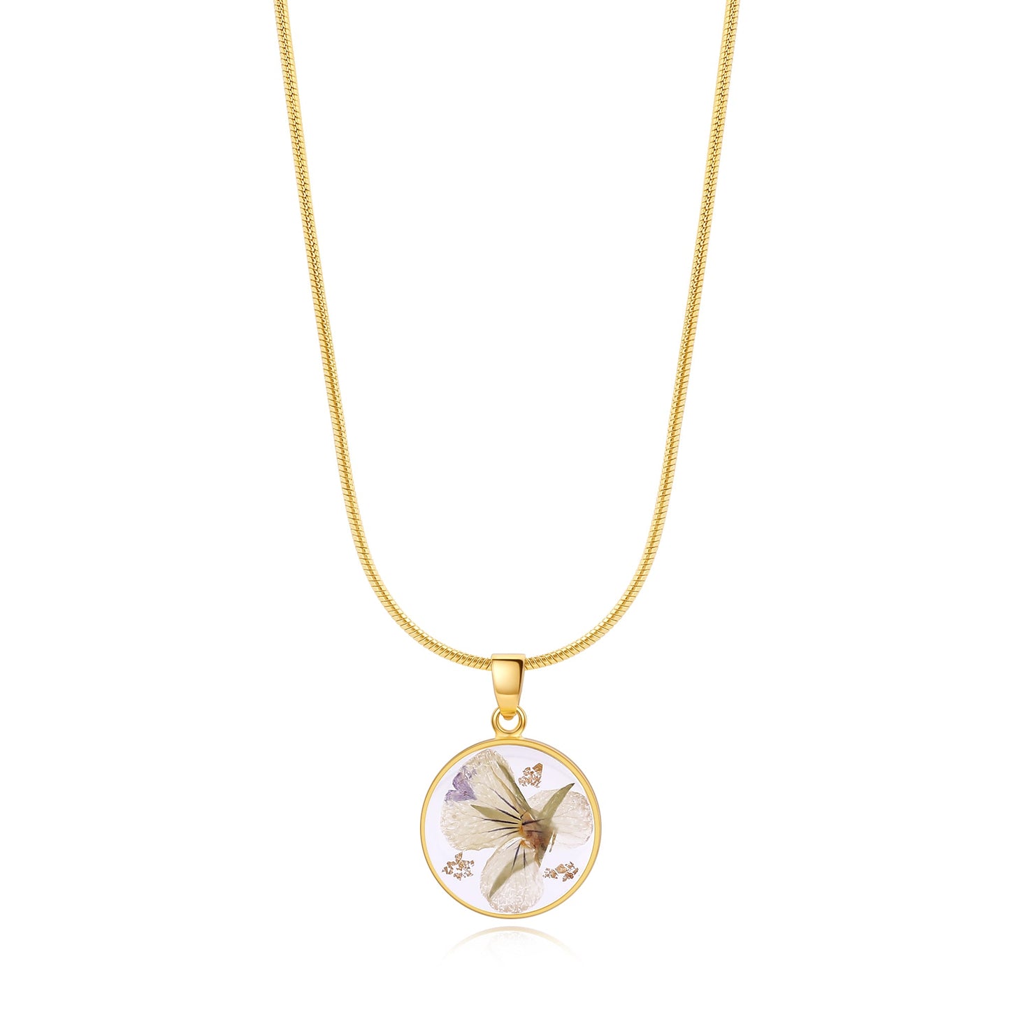 Pressed Birth Flower Necklace in gold tone