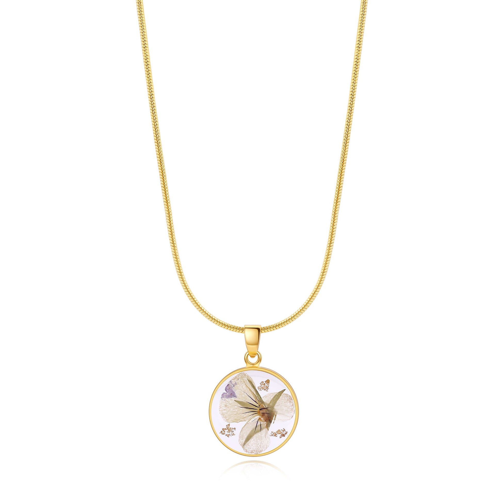 Pressed Birth Flower Necklace in gold tone
