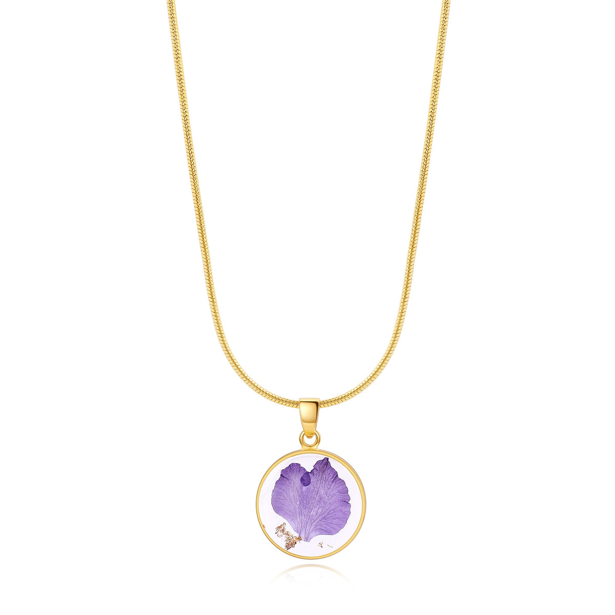 Pressed Birth Flower Necklace in gold tone with July birthstone