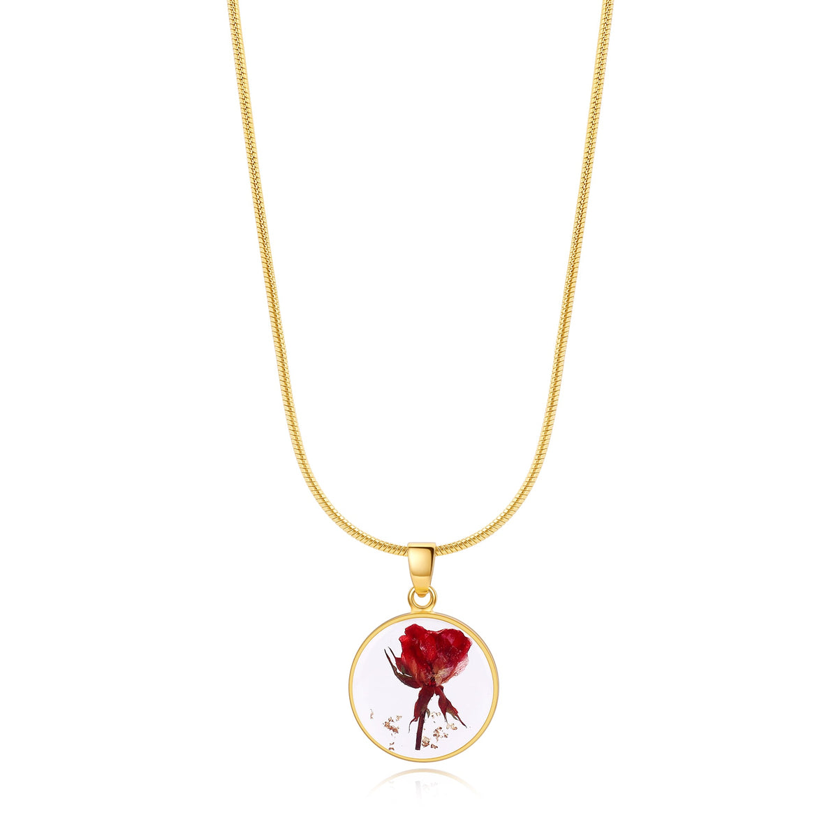 Pressed Birth Flower Necklace in rose gold tone with June birthstone