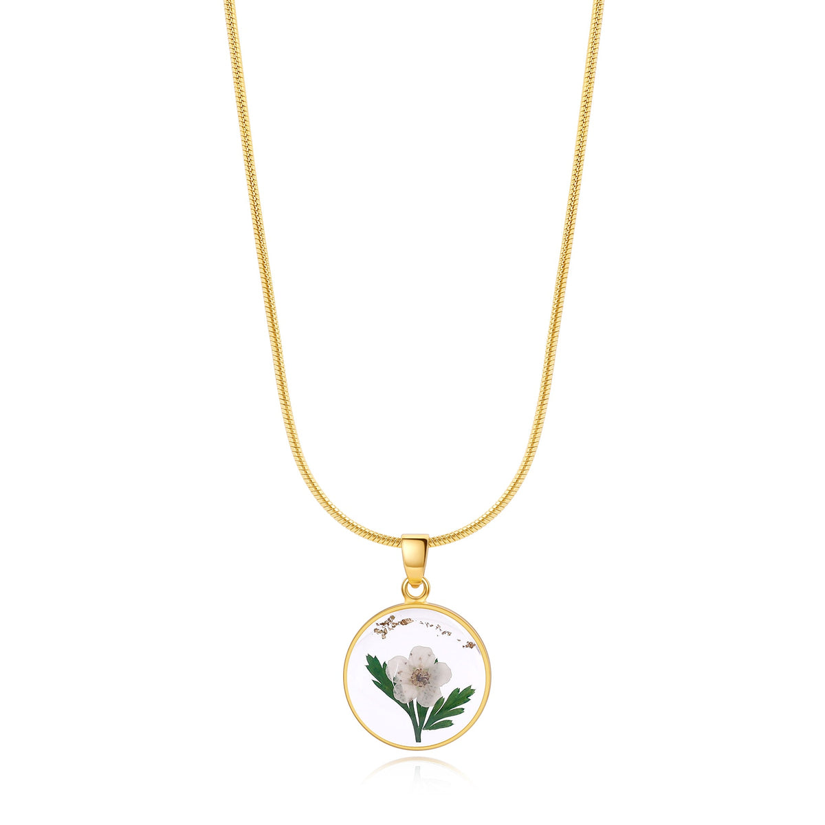 Pressed Birth Flower Necklace in gold tone with May birthstone