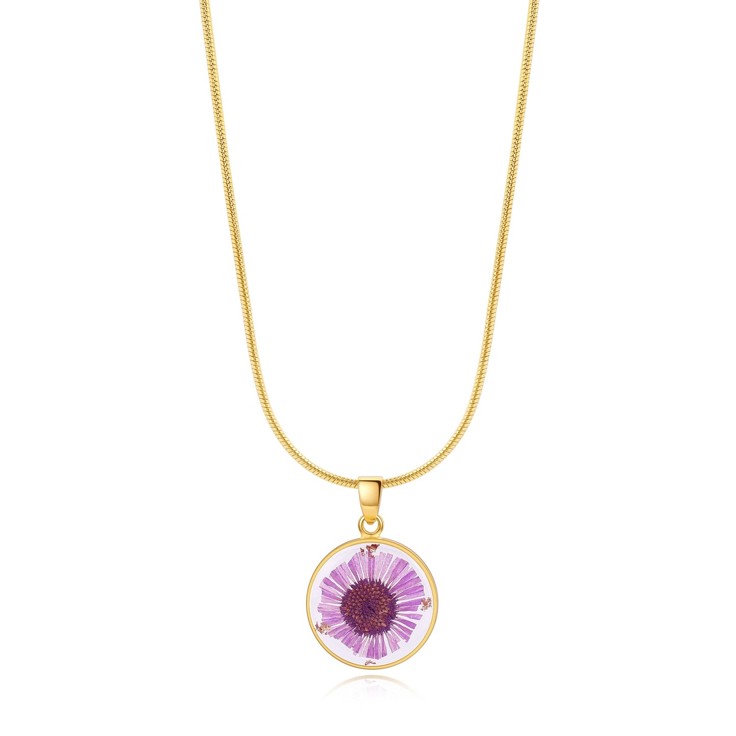 Pressed Birth Flower Necklace in gold tone