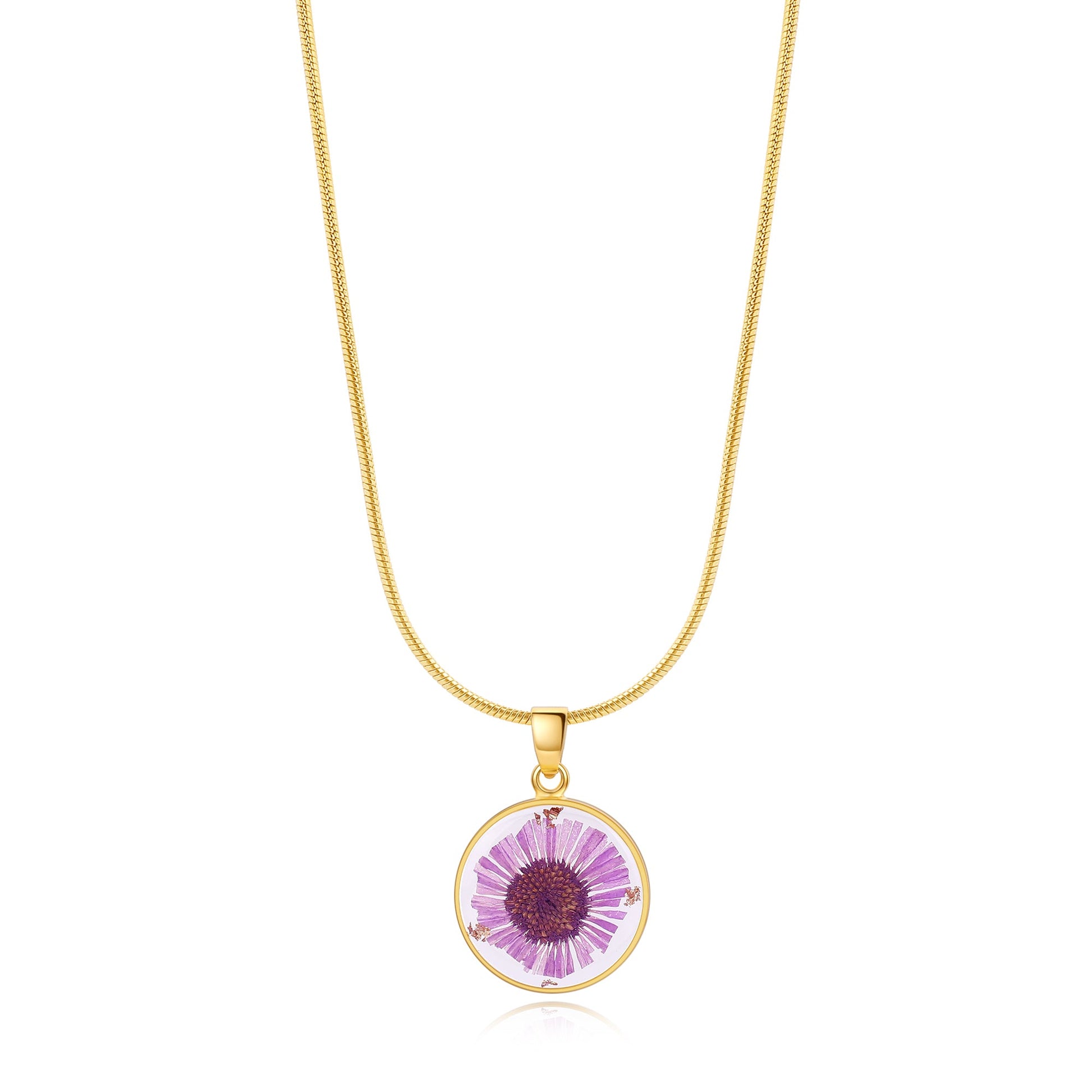 Pressed Birth Flower Necklace in gold tone