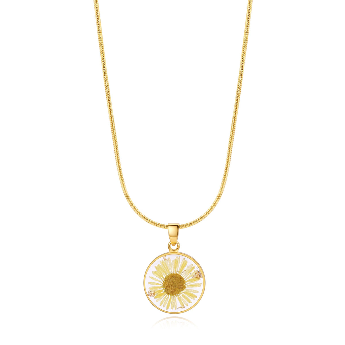 Pressed Birth Flower Necklace in gold tone with October birthstone