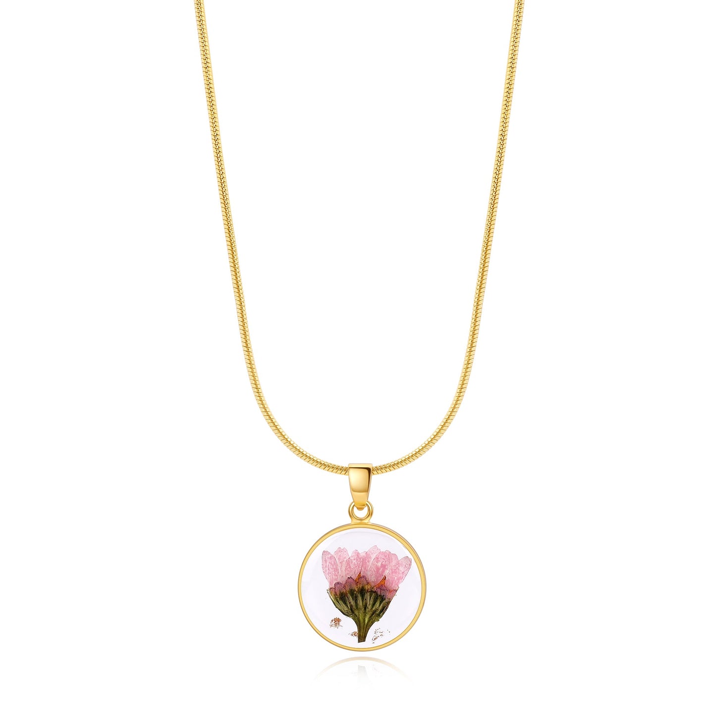 Pressed Birth Flower Necklace in gold tone with September birthstone