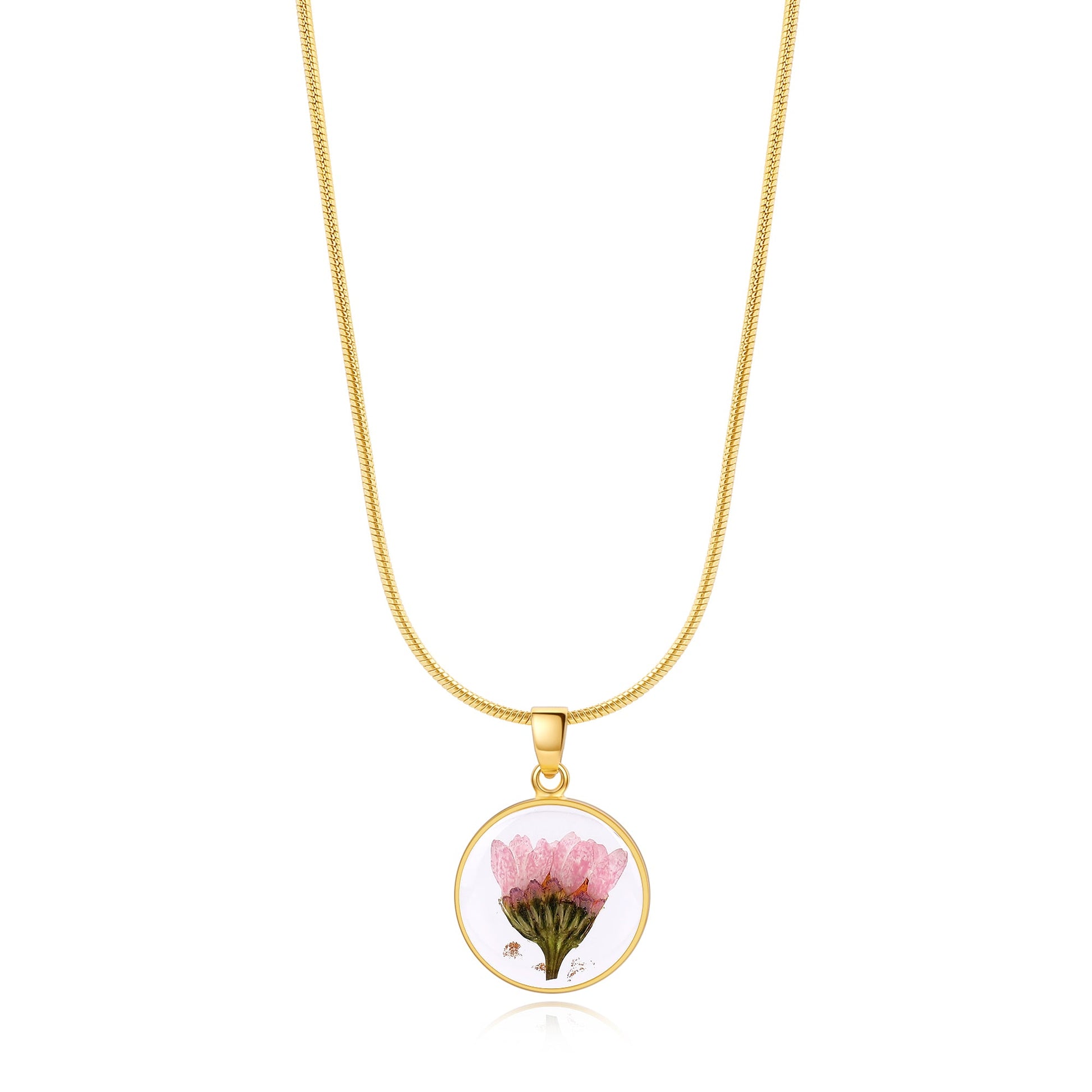 Pressed Birth Flower Necklace in gold tone with September birthstone