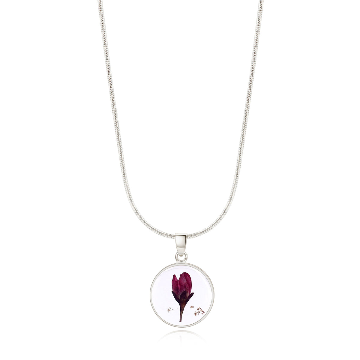 Pressed Birth Flower Necklace in 925 sterling silver with August birthstone