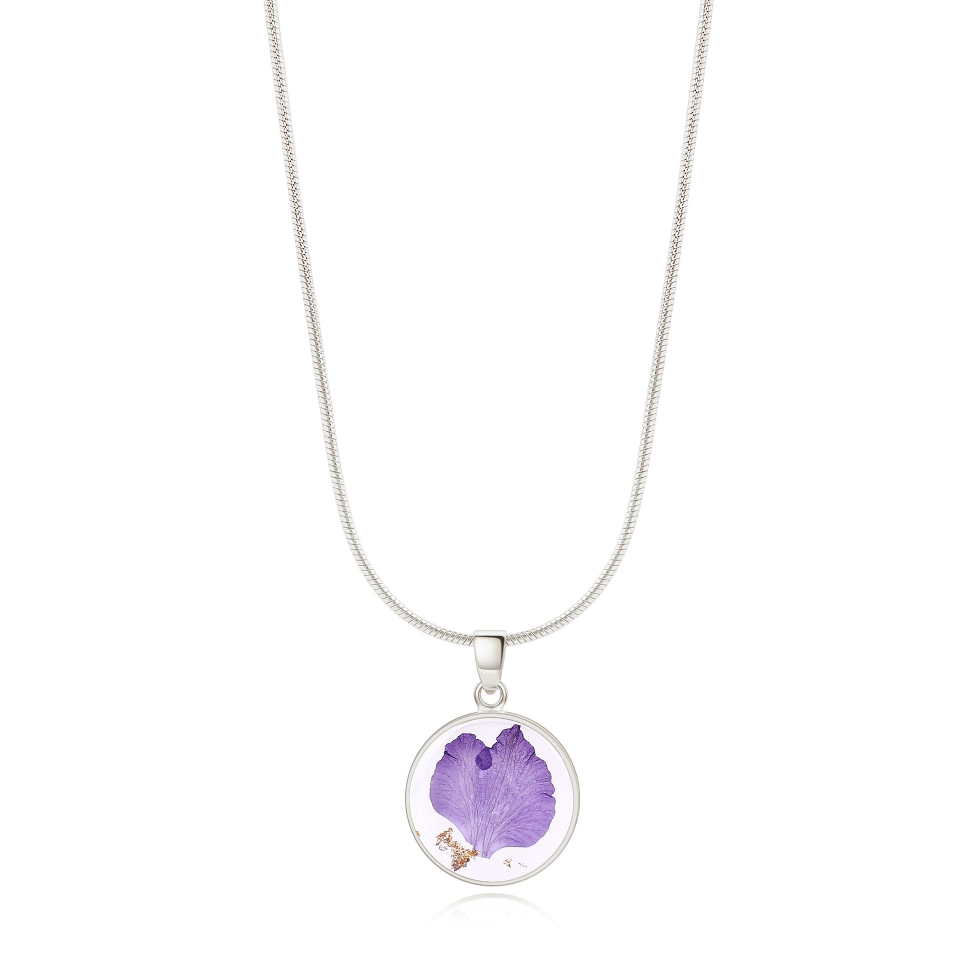 Pressed Birth Flower Necklace in 925 sterling silver with July birthstone