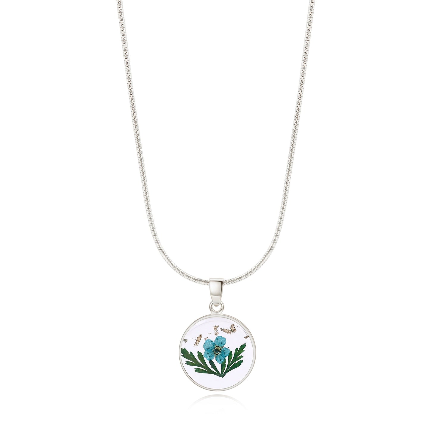 Pressed Birth Flower Necklace in 925 sterling silver with March birthstone