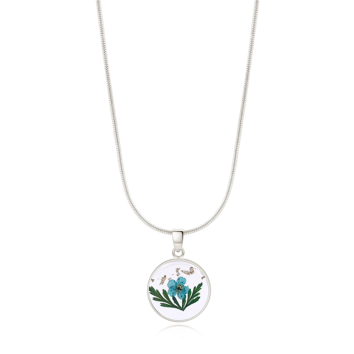 Pressed Birth Flower Necklace in 925 sterling silver with March birthstone