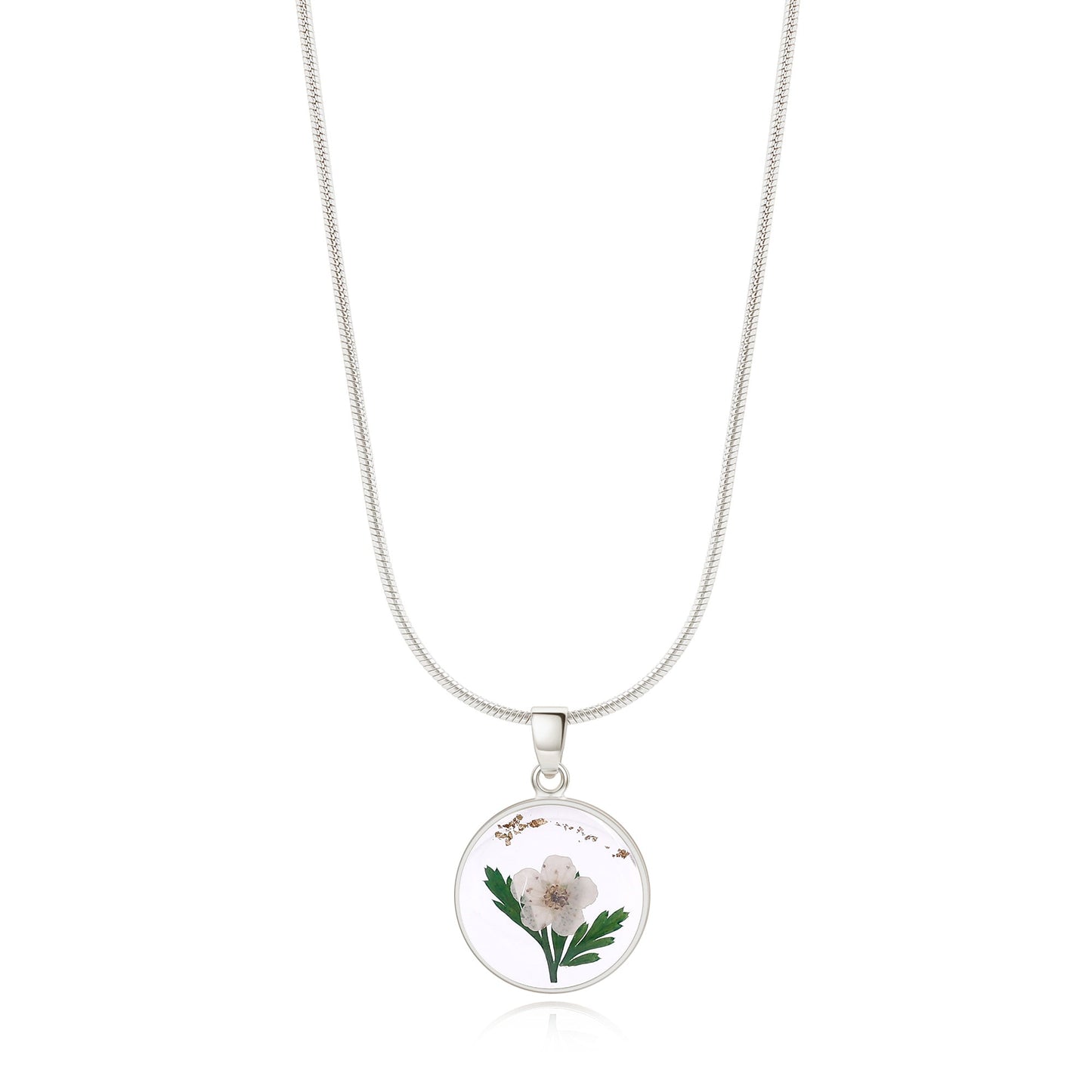 Pressed Birth Flower Necklace in 925 sterling silver with May birthstone